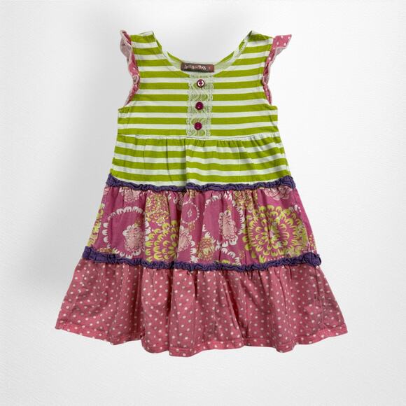 Jelly the Pug Girls Dress Size‎ 6 Summer Spring Green Pink Polkadot Stripes - Picture 1 of 6